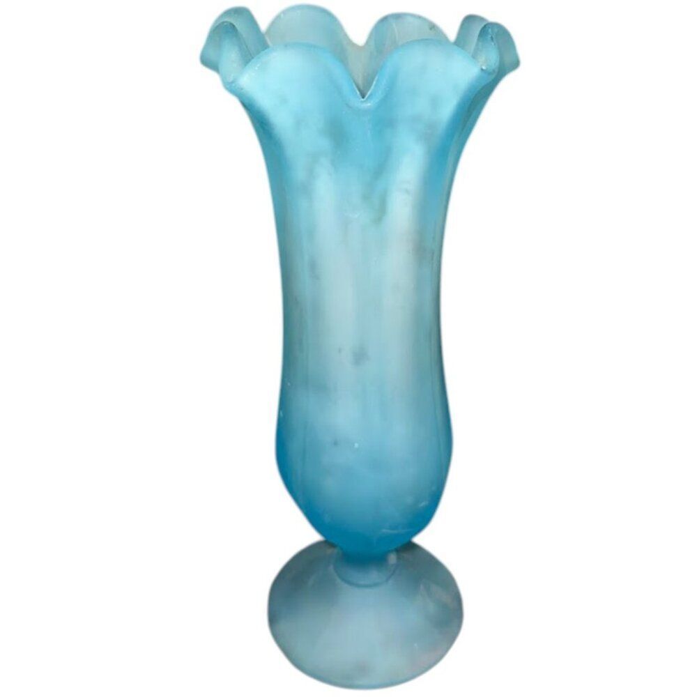 Vintage Frosted Blue Westmoreland Glass Footed Vase
